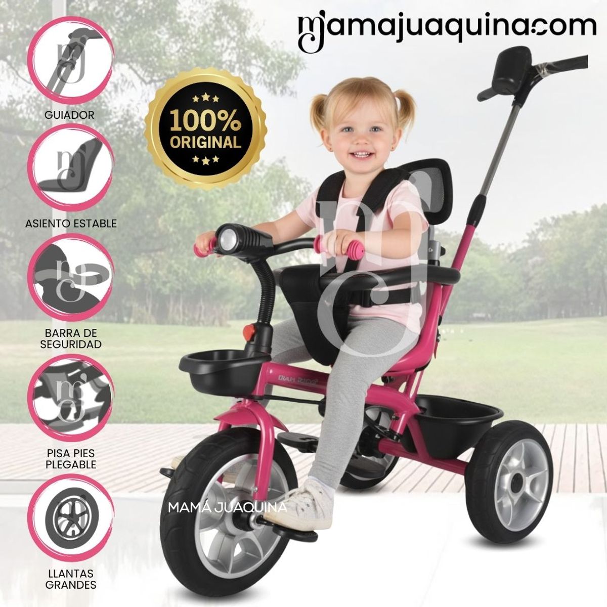 DOUX BEBE - Triciclo Guiador para Niños «ROSE» Fucsia