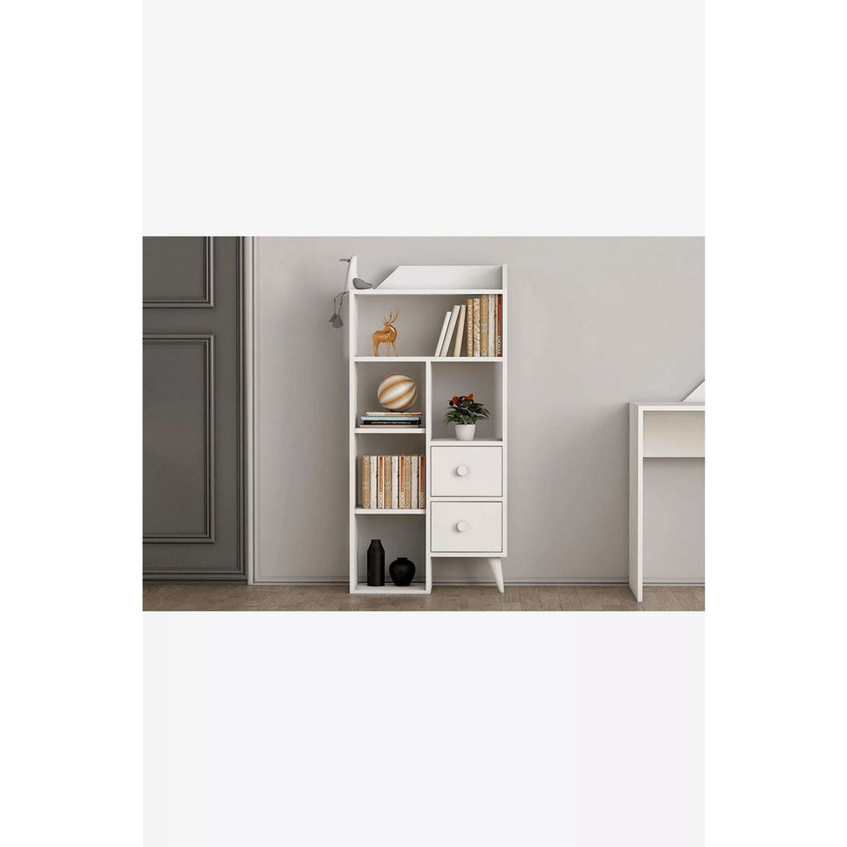 TU MESITA - Librero Moderno Vallejo con repisas 2 cajones TU MESITA color Blanco