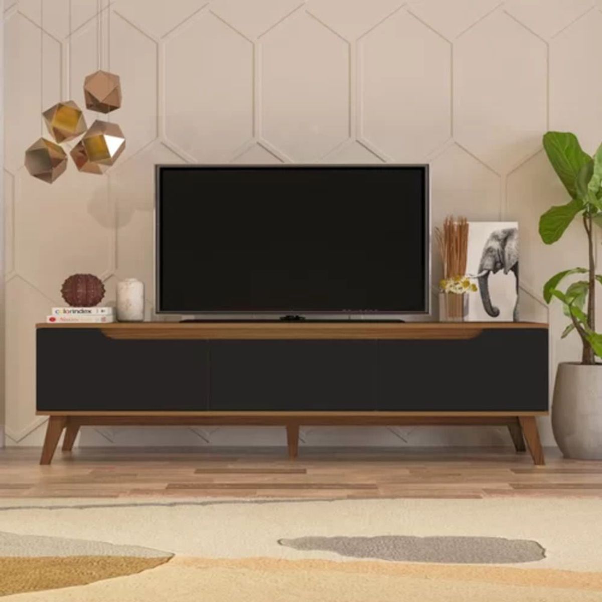 TU MESITA - Mueble para TV 2 Puertas 1 Cajón Caetana color Negro/Duna TU MESITA