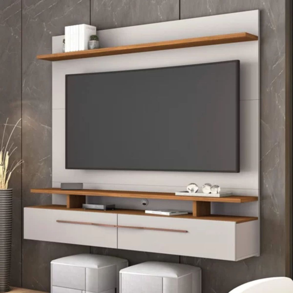 TU MESITA - Mueble para TV flotante 2 cajones Argos color Blanco/Duna TU MESITA