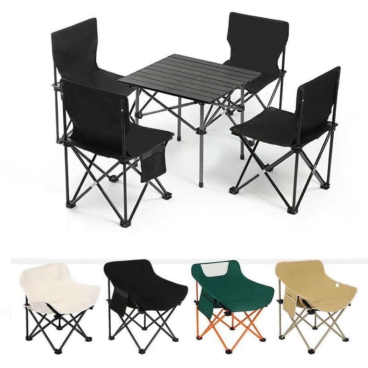 GENERICO - Juego de mesa con 4 sillas plegables para camping, pesca, picnics