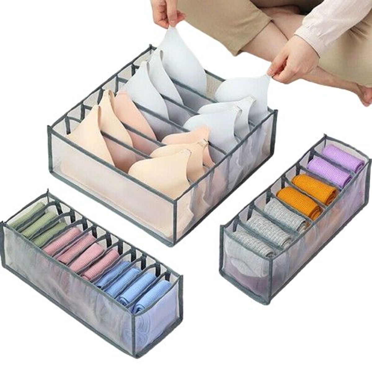GENERICO - Set de 3 organizadores para ropa interior Gris