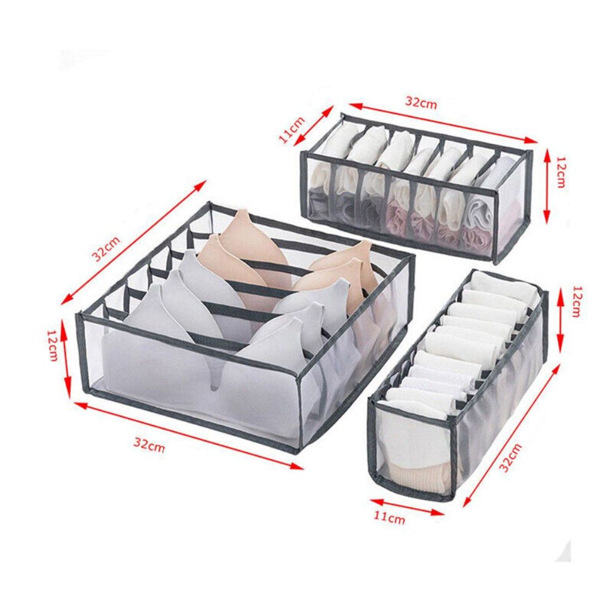 GENERICO - Set de 3 organizadores para ropa interior Gris