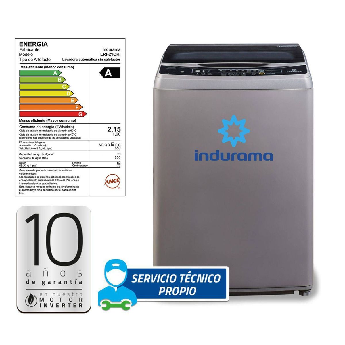 INDURAMA - Lavadora Inverter 21 Kg Inox Indurama
