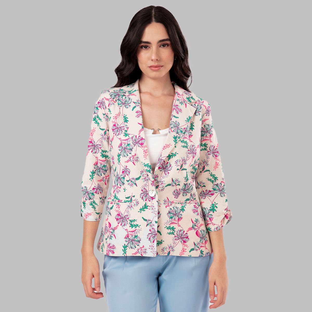 TEILOR - BLAZER DE LINO FLOREADO