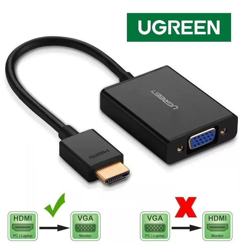 UGREEN - Adaptador Convertidor de Hdmi a Vga  UGREEN audio jack 3.5mm 60hz