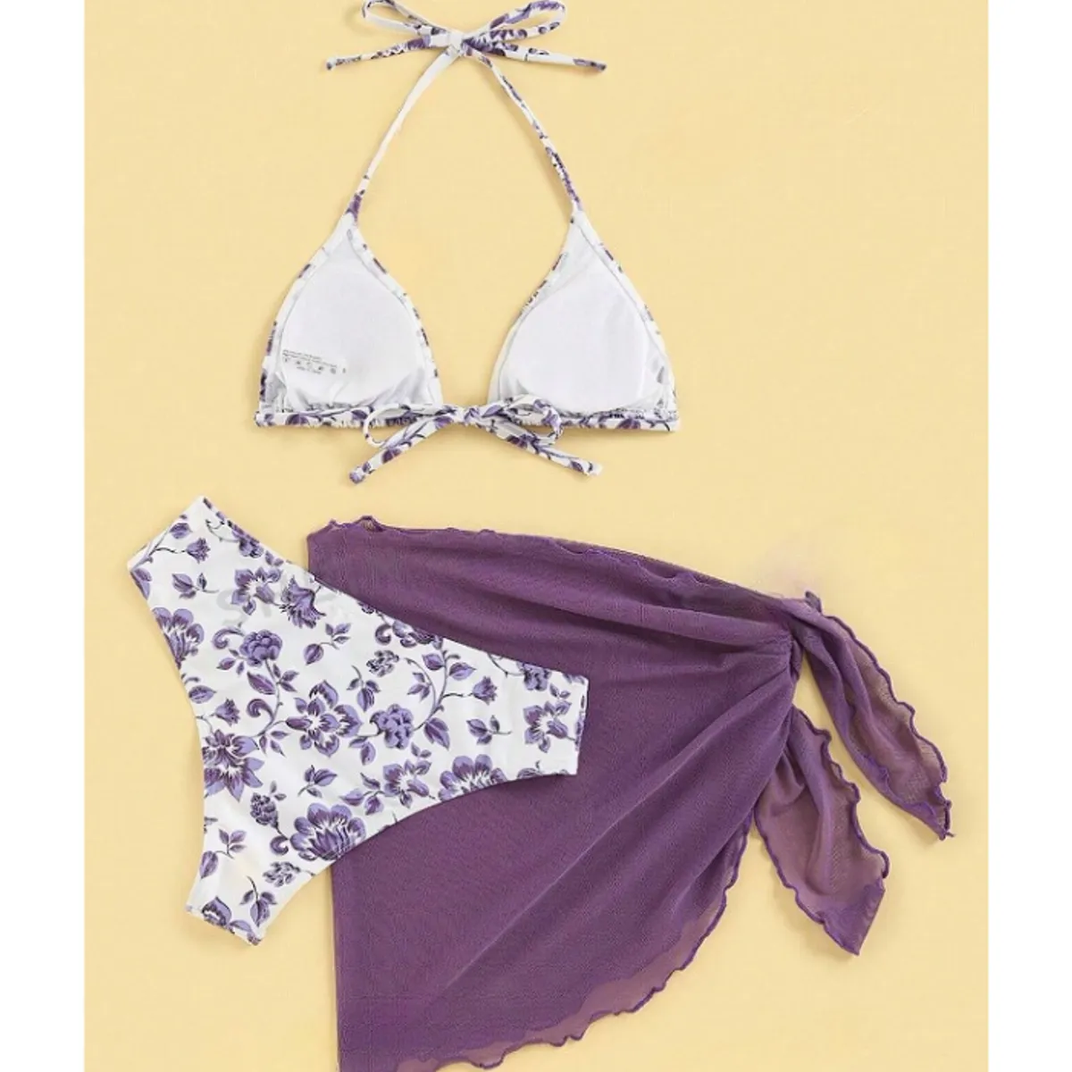 KAST PE - Bikini Telma Morado de 3 piezas con estampado de flores - Talla M
