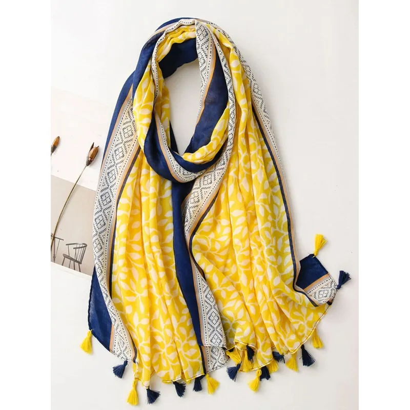 KAST PE - Chalina Carmina Bufanda con diseño exclusivo de hojas - Amarillo