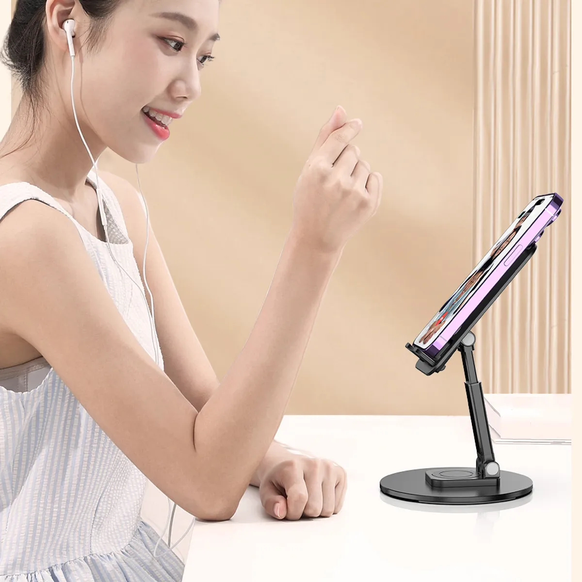 GENERICO - Soporte Celular de Mesa con Base Acero Inoxidable Giro 360 Negro