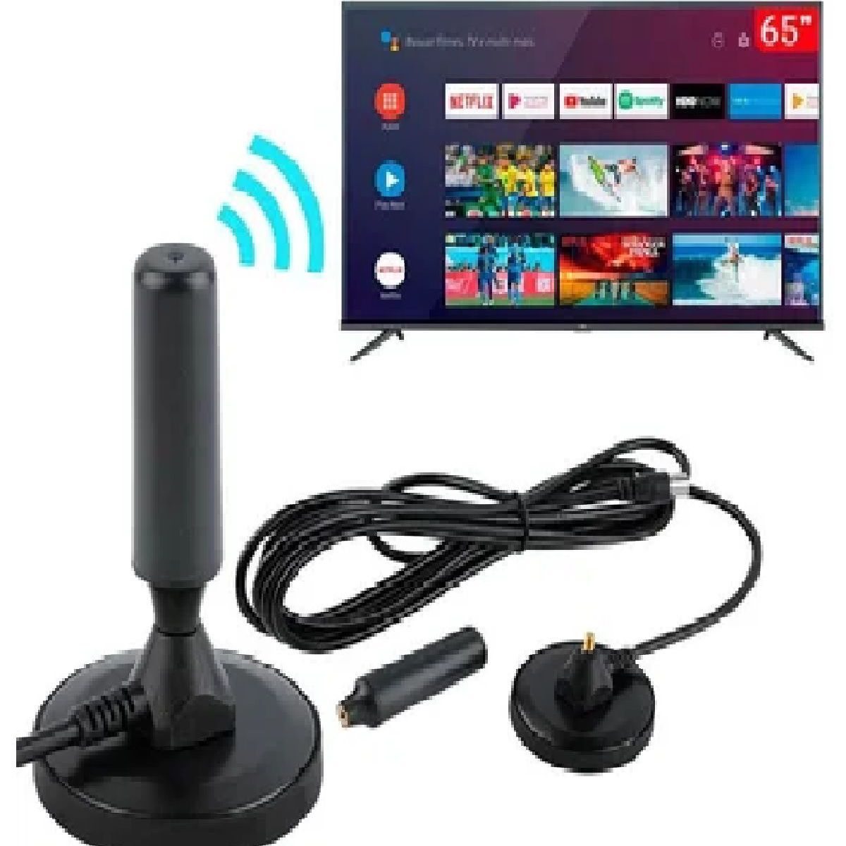 GENERICO - Antena HD de TV Digital 360º de Recepción Cable 4.3 Mts