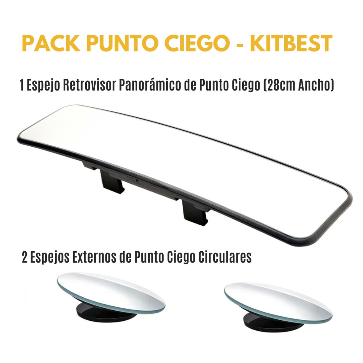 GENERICO - Pack Punto Ciego Retrovisor Ancho Panorámico+ 2 Circ KITBEST