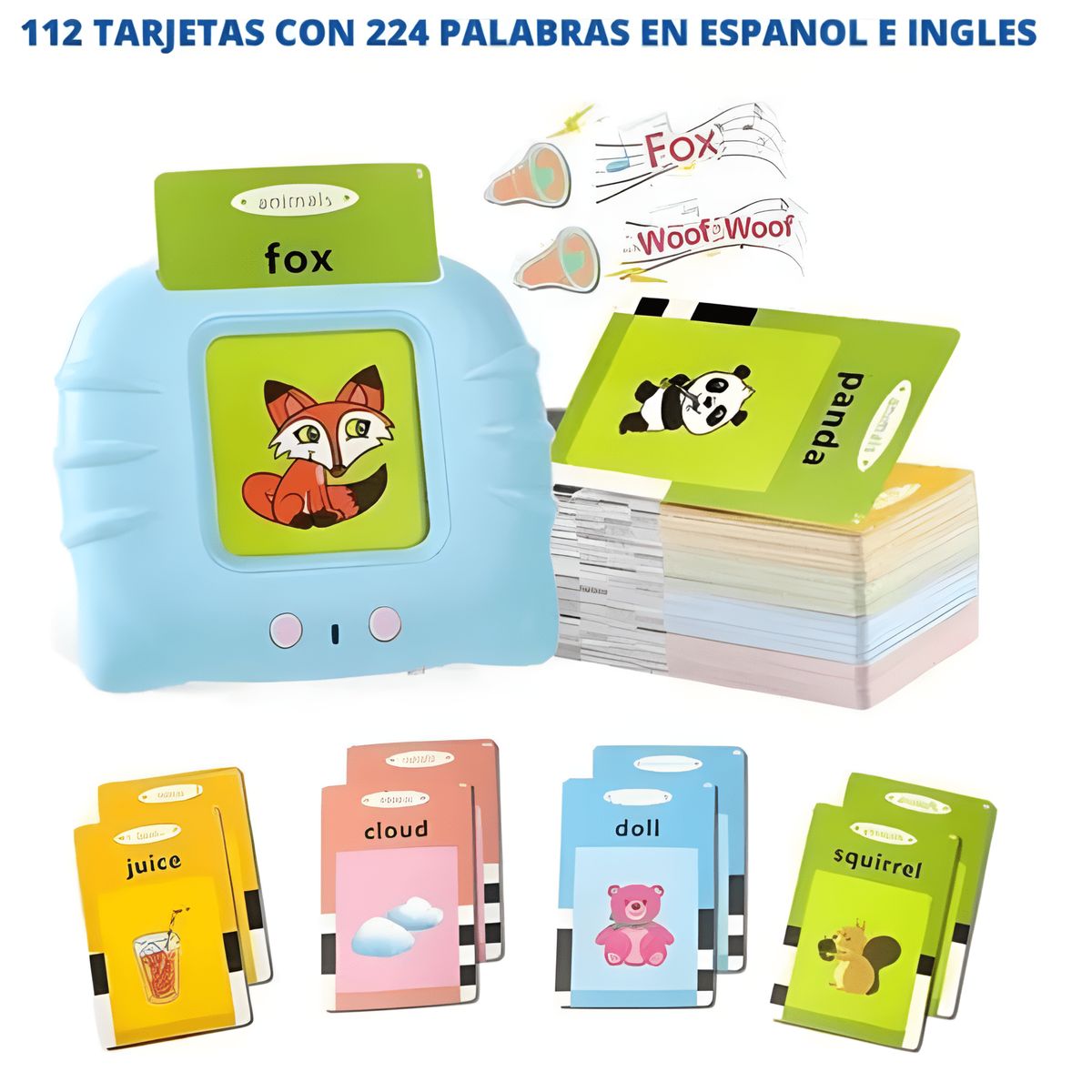 GENERICO - Lector de tarjetas en Español e Inglés para Niño Celeste