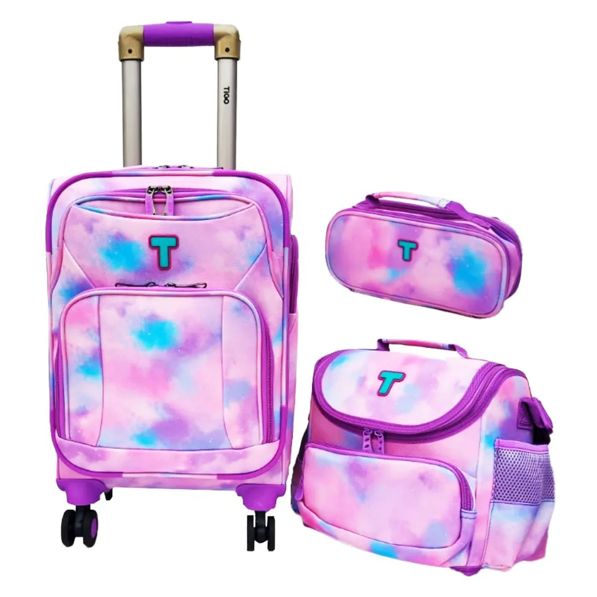 TIGO - Set De Maleta Escolar Giratoria 360° TIGO Con Lonchera Y Cartuchera