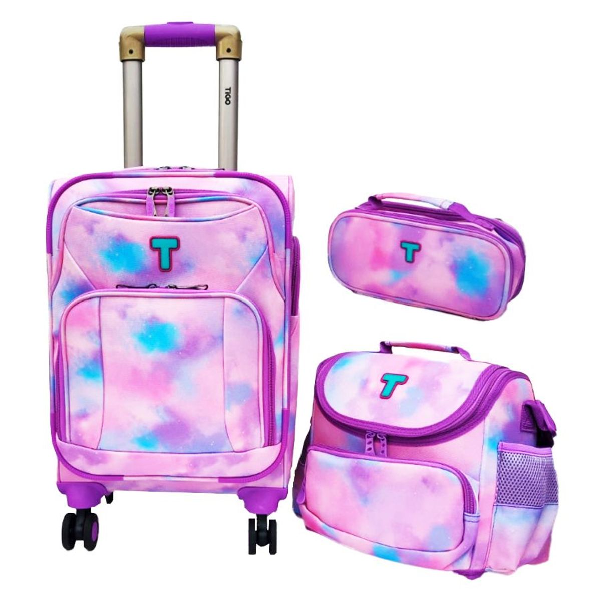 TIGO - Set De Maleta Escolar Giratoria 360° TIGO Con Lonchera Y Cartuchera