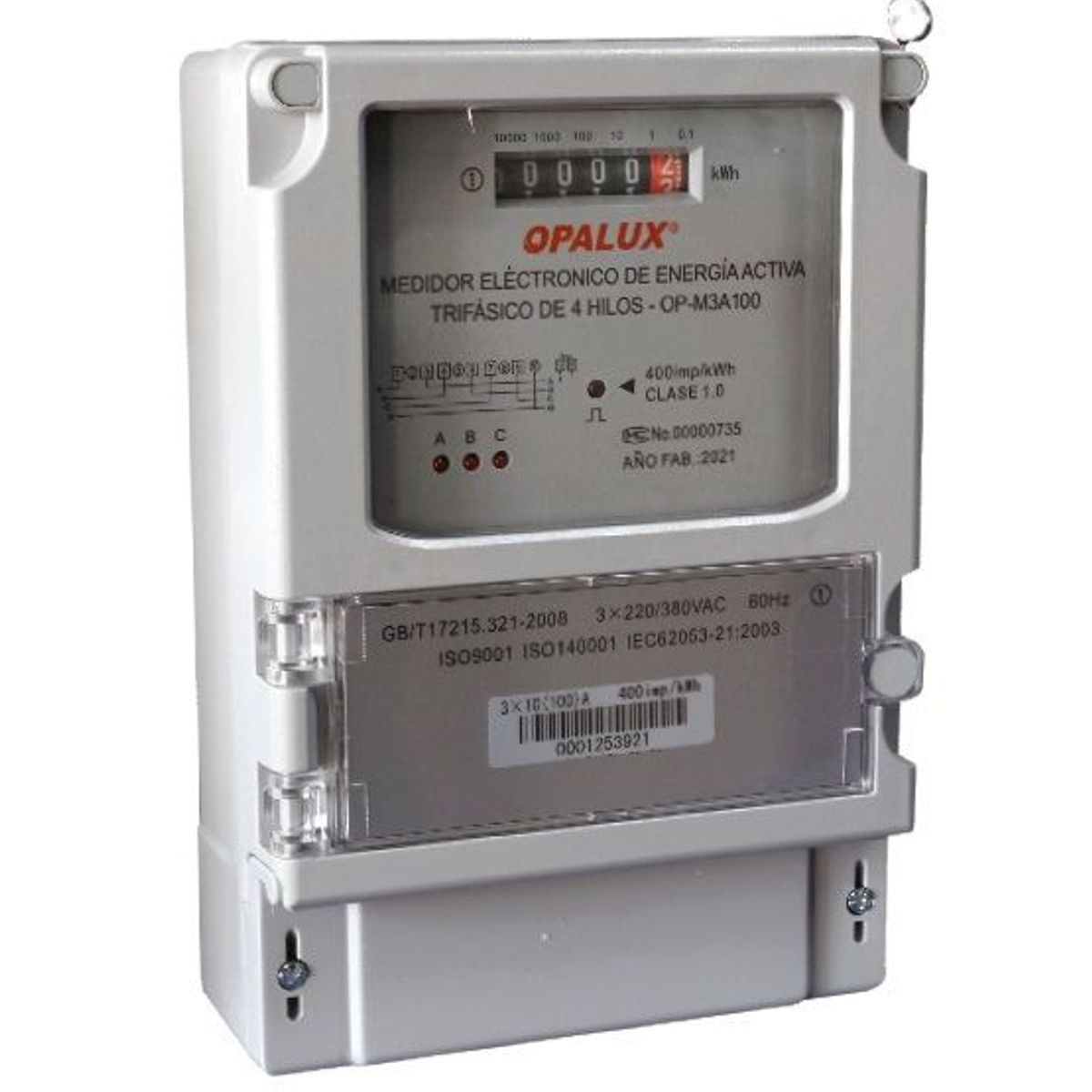 OPALUX - Medidor de Energia TRIFASICO Analogico 4 Hilos 10(100)A OPALUX