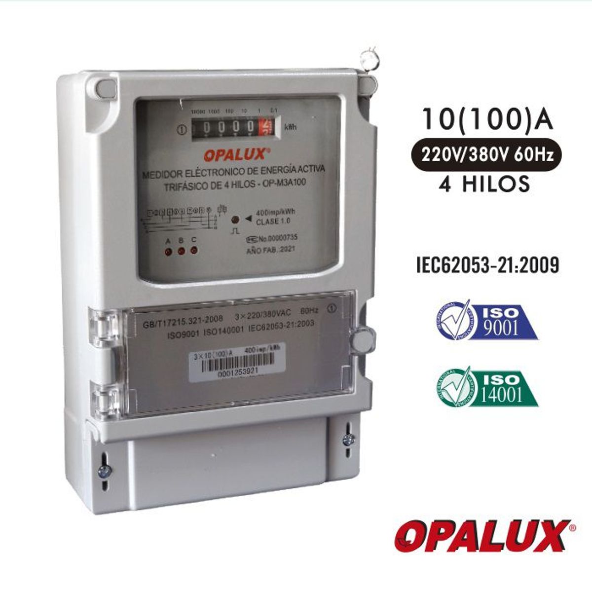 OPALUX - Medidor de Energia TRIFASICO Analogico 4 Hilos 10(100)A OPALUX