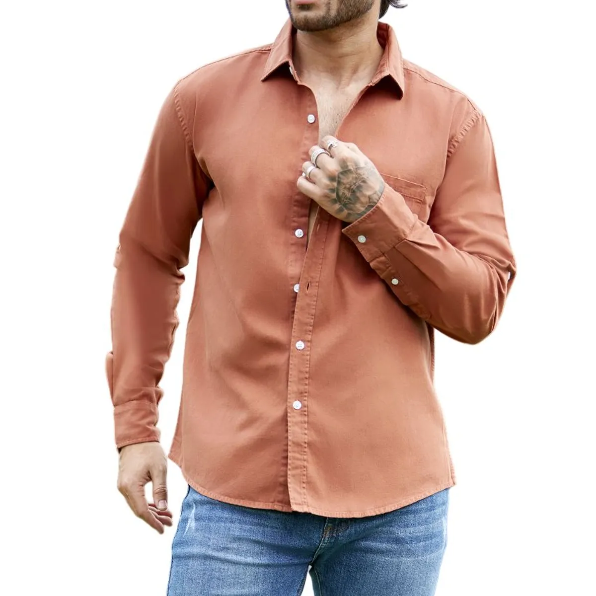 ZOHAR - Camisa para hombre manga larga -Sebastian - Snaax - LADRILLO
