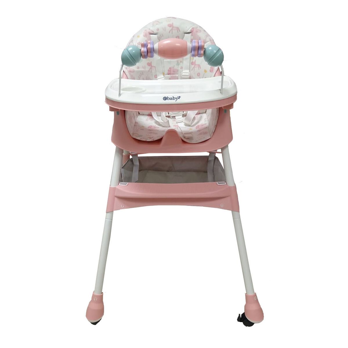 EBABY - Silla de Comer Plegable Con Ruedas Doble bandeja LULU Rosado