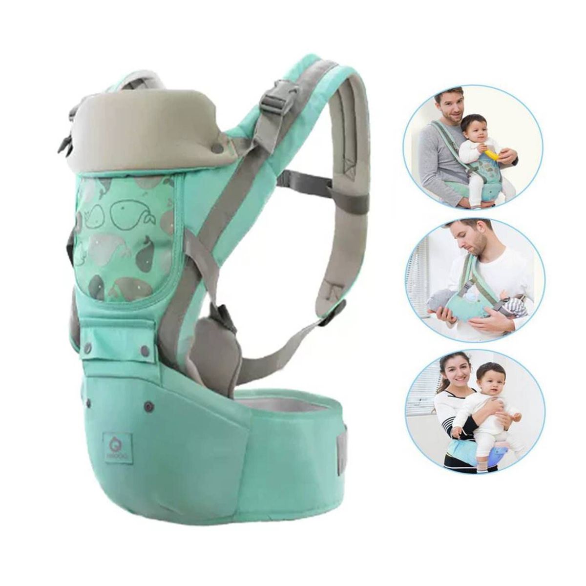 GENERICO - Canguro Para Bebé Ergonómico Ballena 3 en 1 Verde Agua