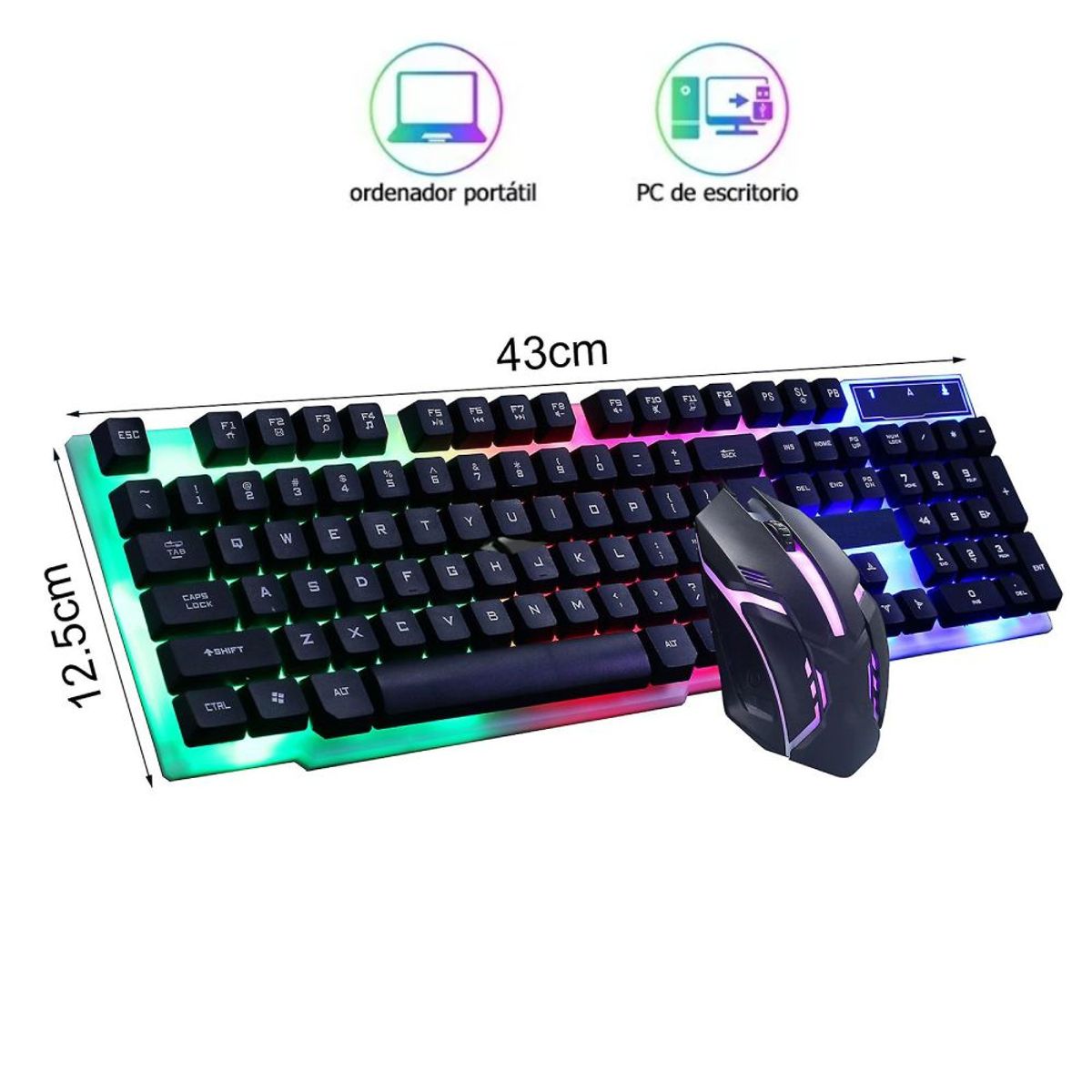 GENERICO - Kit Teclado y Mouse Gamer para Pc Laptop Cable USB Luz RGB Negro