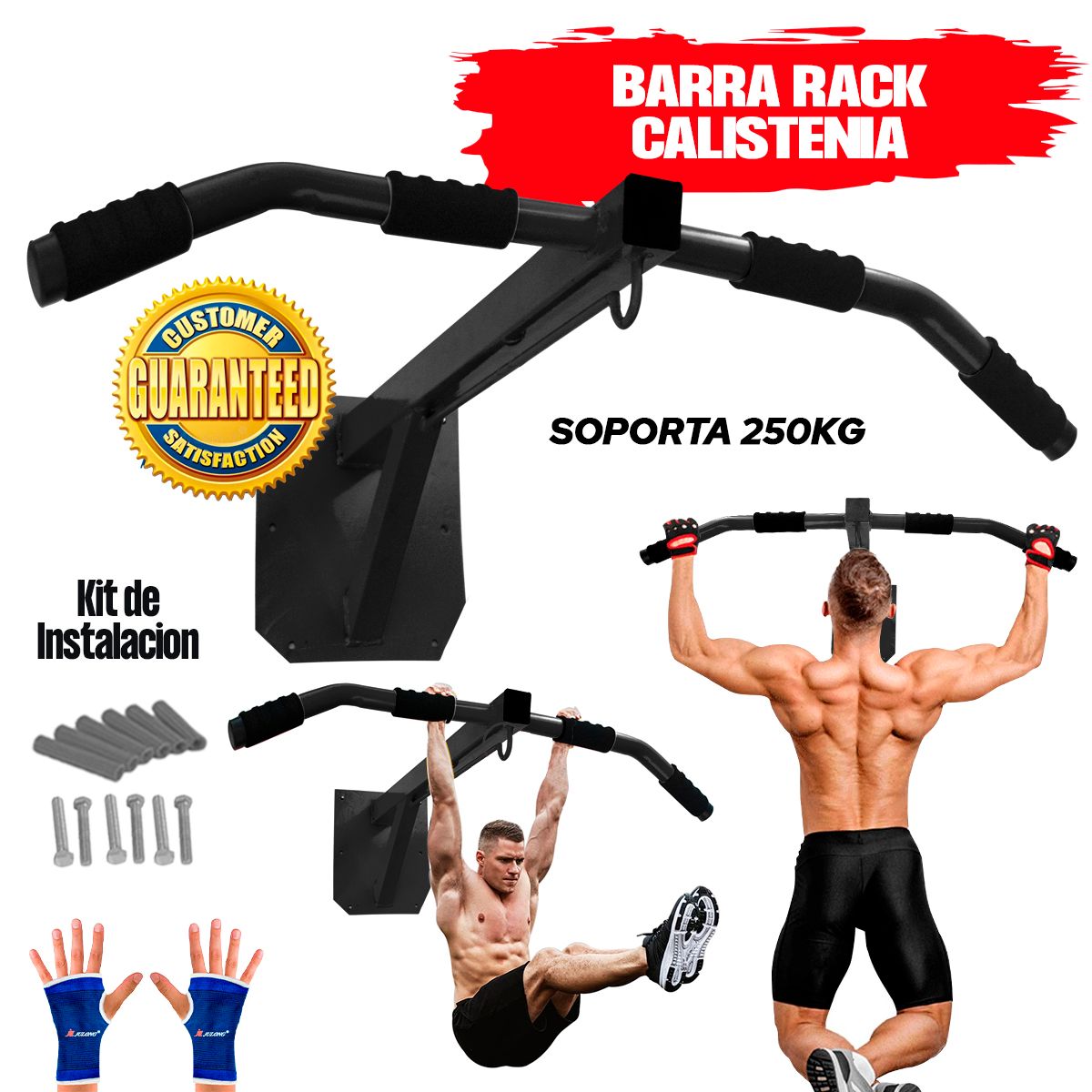 HOLGU - Barra Rack Calistenia Premium con Sistema Riel + GUANTES