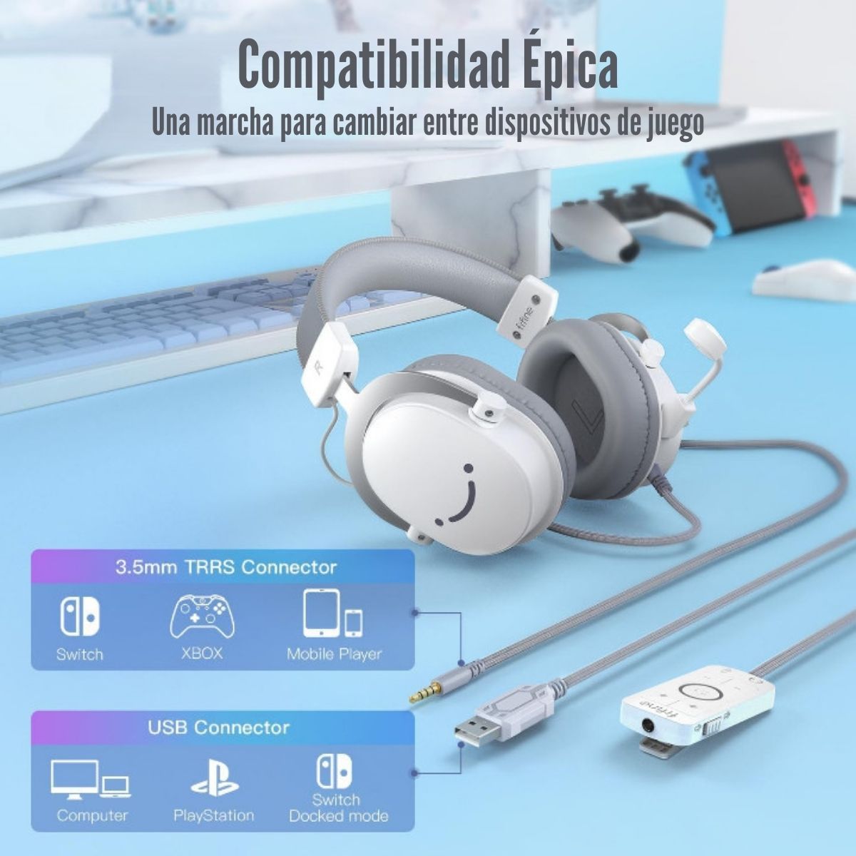 FIFINE - Fifine - Audífono Ampligame H9 Surround Sound 7.1 - Blanco