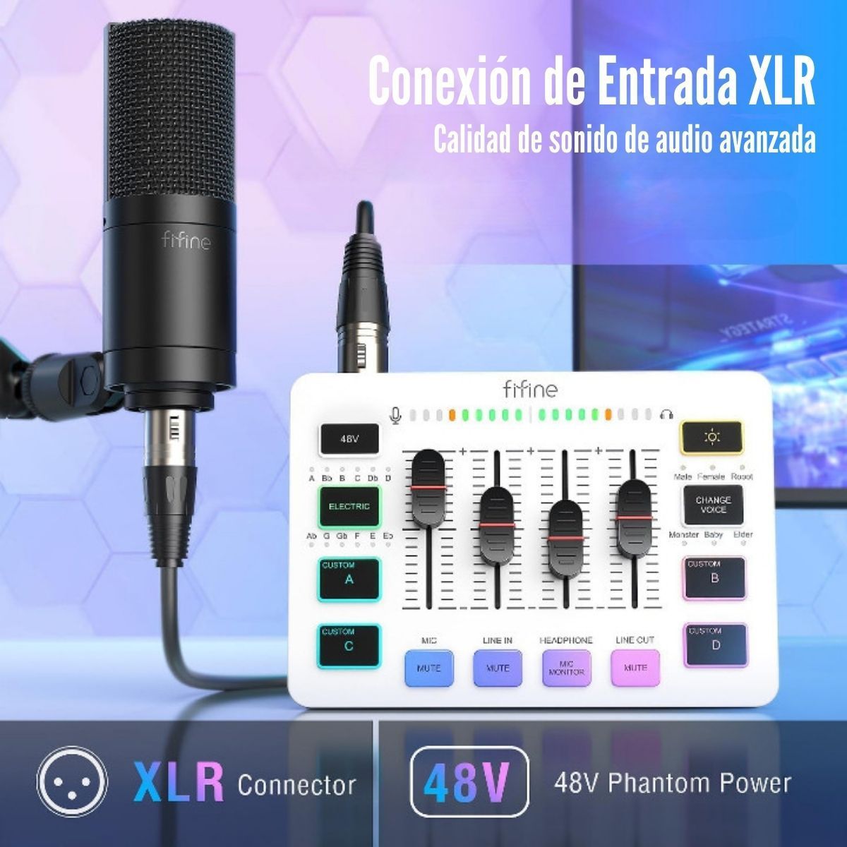 FIFINE - Fifine - Mixer Ampligame SC3 RGB Streaming XLR - White