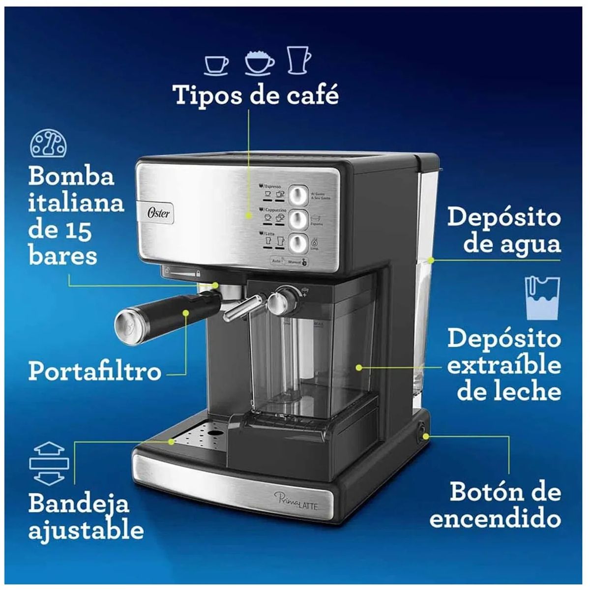 OSTER - Cafetera Expresso PrimaLatte BVSTEM6603SS