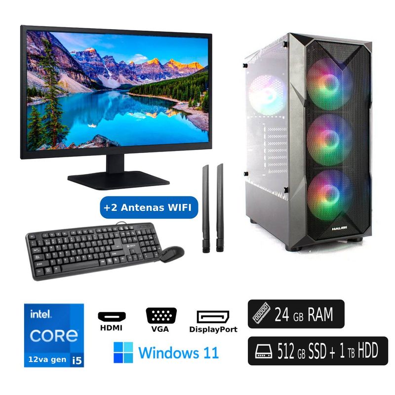 INTEL - PC Nueva Intel Ci7-13600 13va 16GB Ram 1TB SSD 1TB HDD + WIFI + Monitor 24
