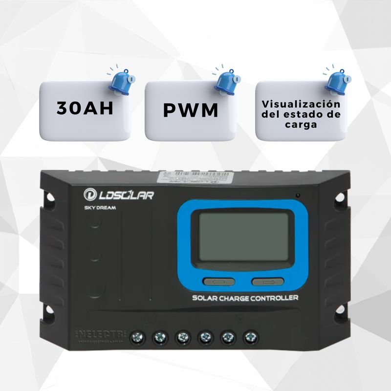 GENERICO - CONTROLADOR SOLAR 30AH - PWM
