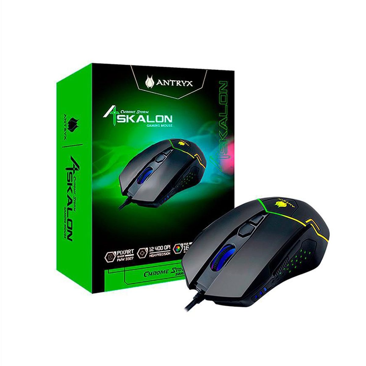 ANTRYX - MOUSE GAMER ANTRYX CHROME STORM ASKALON DPI 12400 RGB AGM-6100K