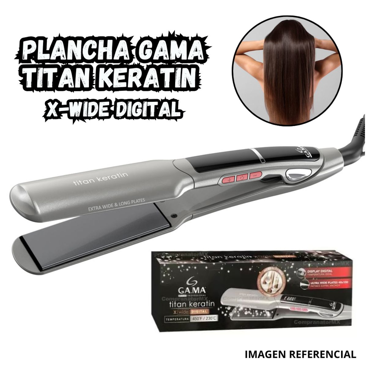 GAMA - Plancha Alisadora Gama Titan Keratin X Wide Digital  230°C