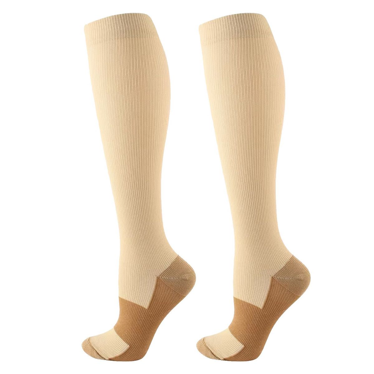 GENERICO - Medias de compresión Talla L-XL - BEIGE con Fibra de cobre