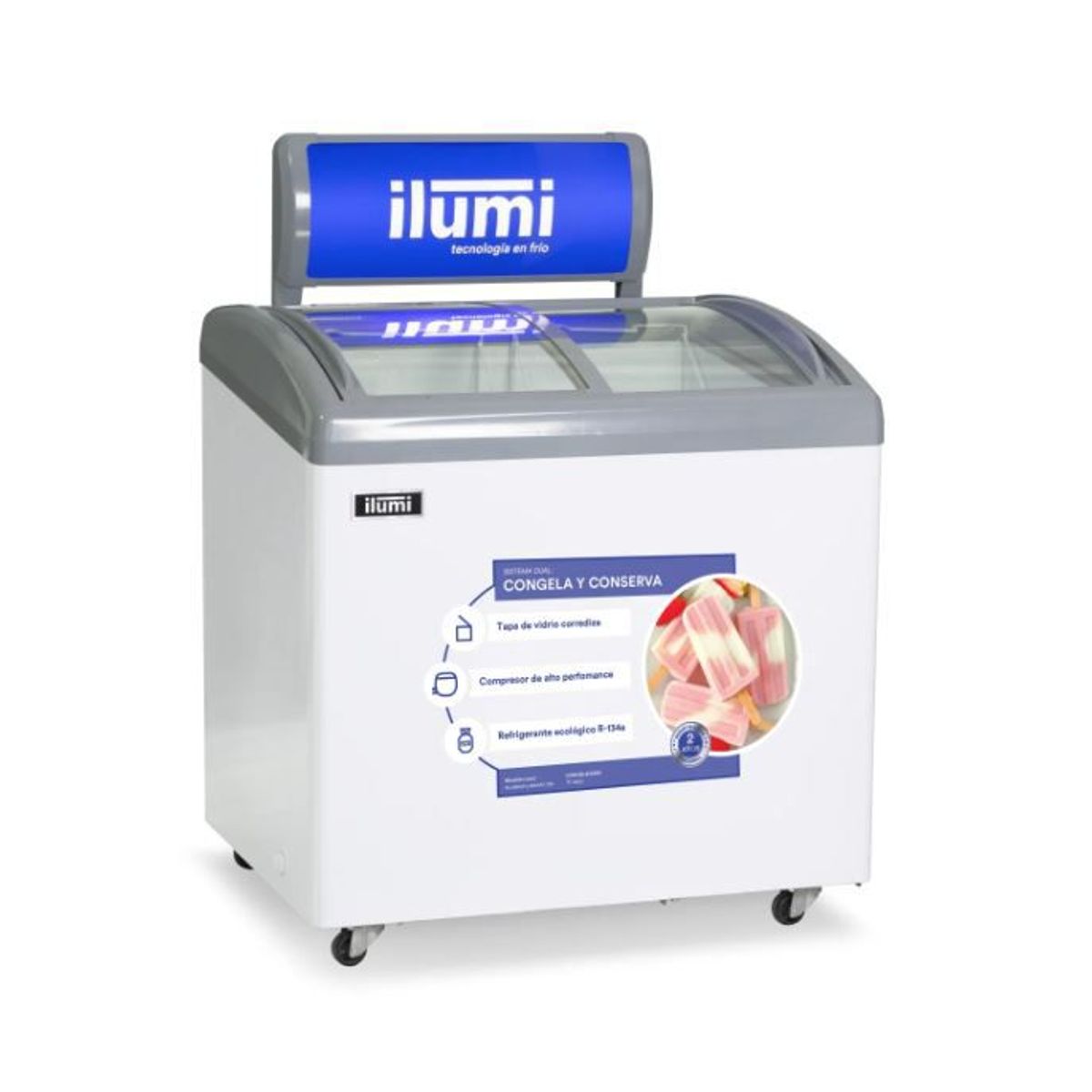 ILUMI - Congelador Ilumi con tapa de vidrio de 260 litros