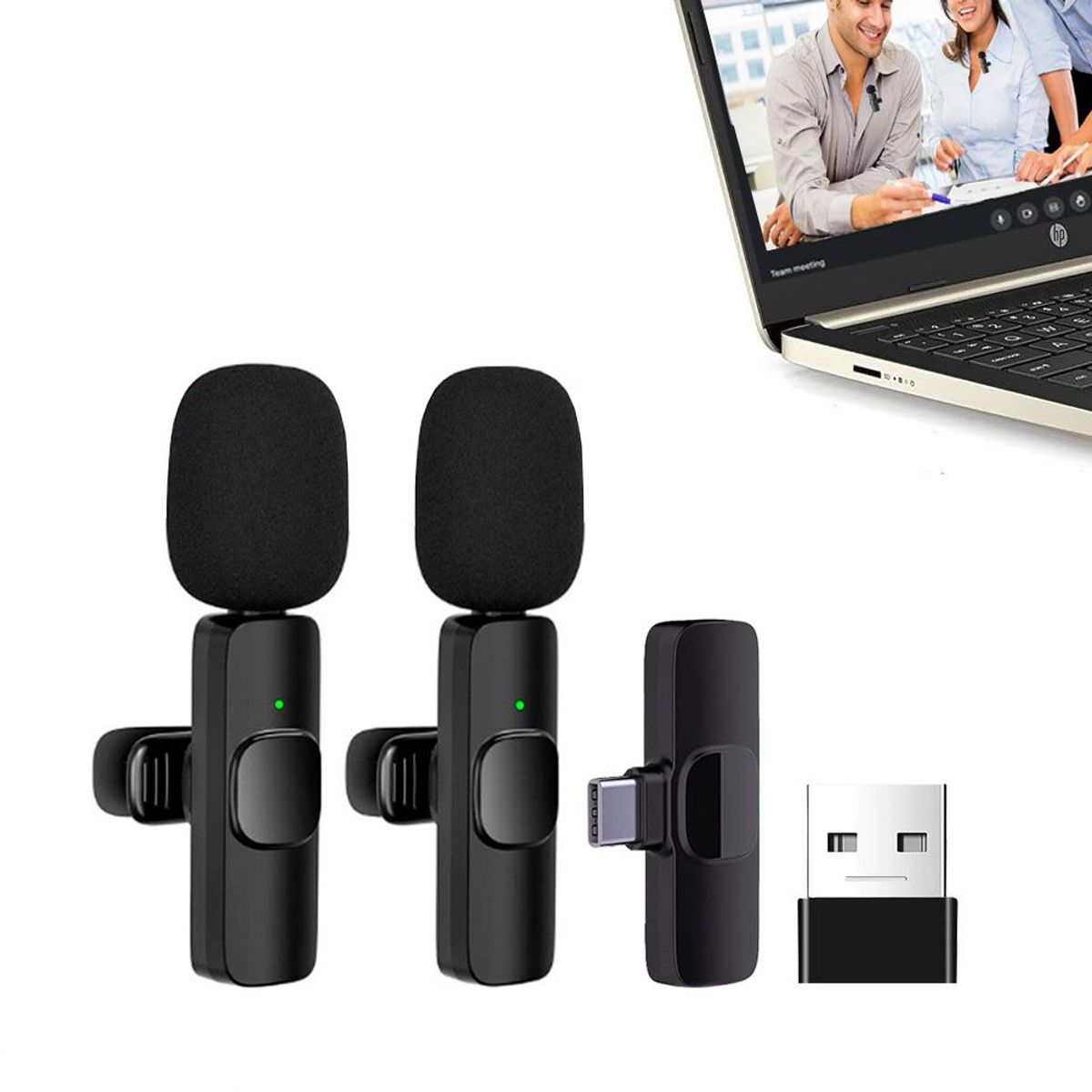 OEM - Micrófonos Inalámbricos Solaperos 2 en 1 K9 Tipo C y Adaptador USB