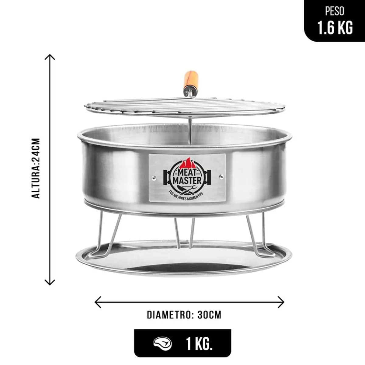 MEAT MASTER - Mini Parrilla Portatil Inoxidable Con Parrilla Giratoria