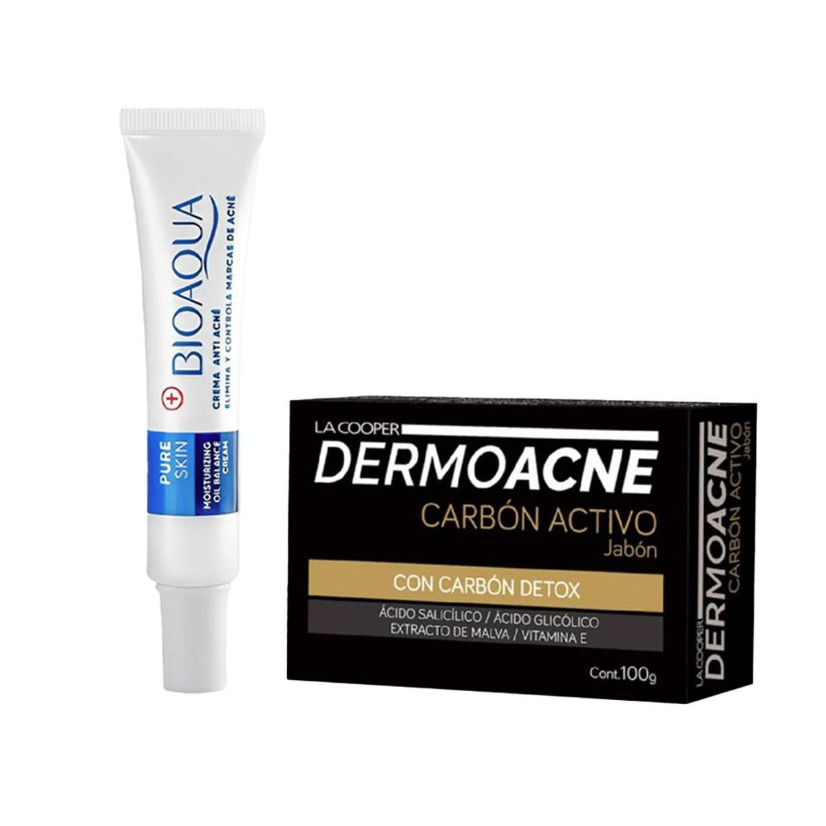 BIOAQUA - Crema Pure Skin Anti-Acné Bioaqua + Jabón DermoAcne Carbón Activo