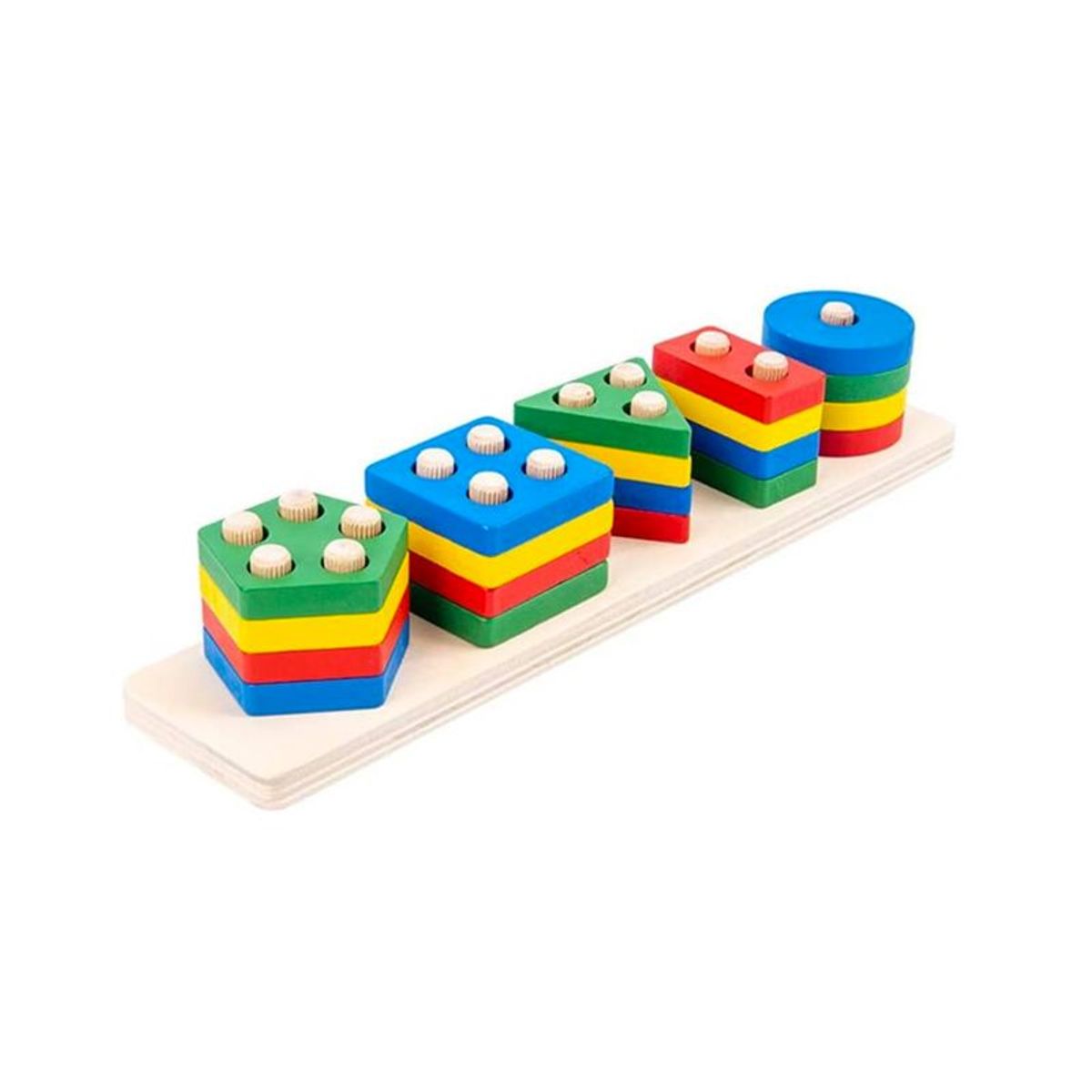 GENERICO - Juego Didáctico Encaje de Madera Plantado de 5 Figuras Geométricas