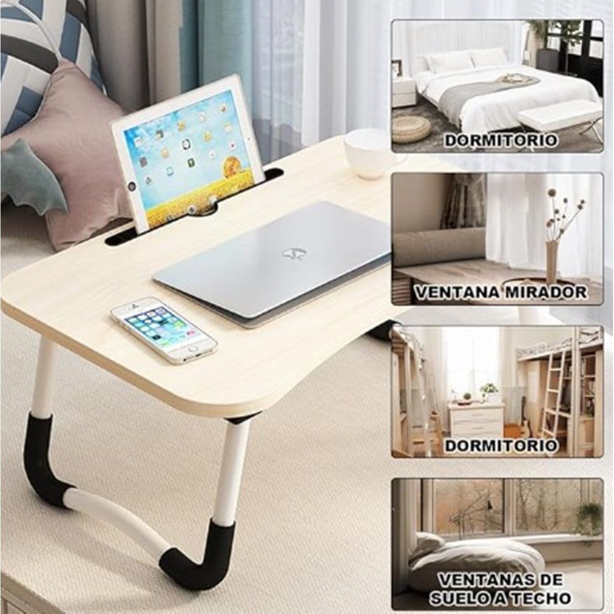 GENERICO - Mesa de laptop plegable  Beige con portavaso 100%calidad