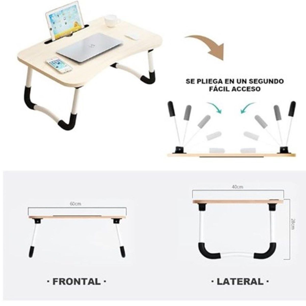 GENERICO - Mesa de laptop plegable  Beige con portavaso 100%calidad