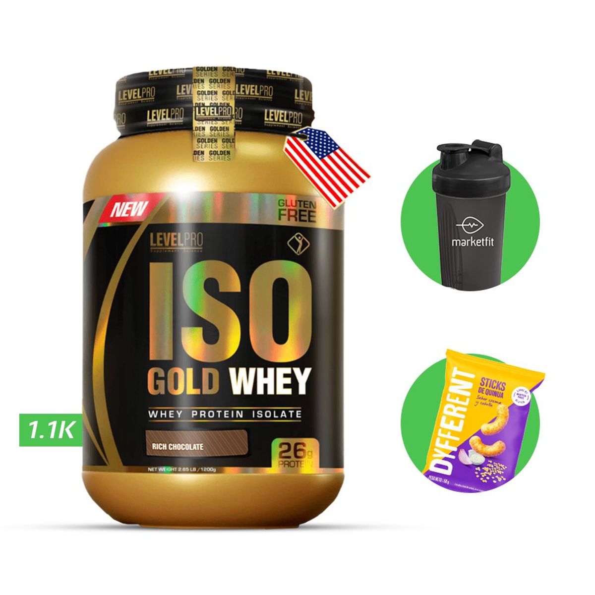 LEVEL PRO - Iso Gold whey 1.1kg Chocolate  LEVEL PRO  + regalos