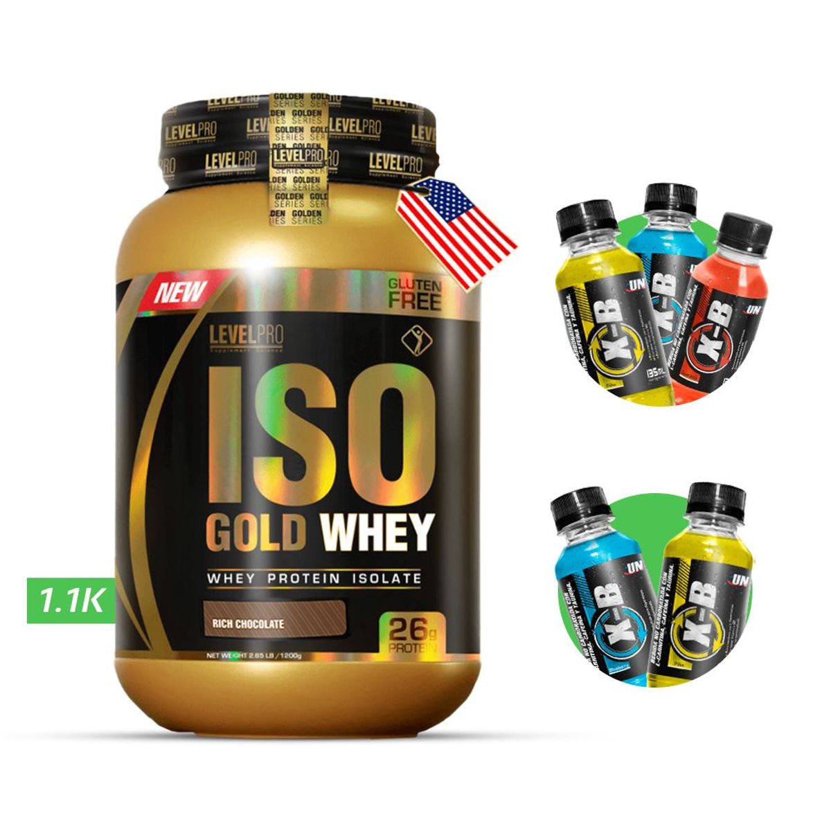LEVEL PRO - Iso Gold whey 1.1kg Chocolate  LEVEL PRO  + regalos