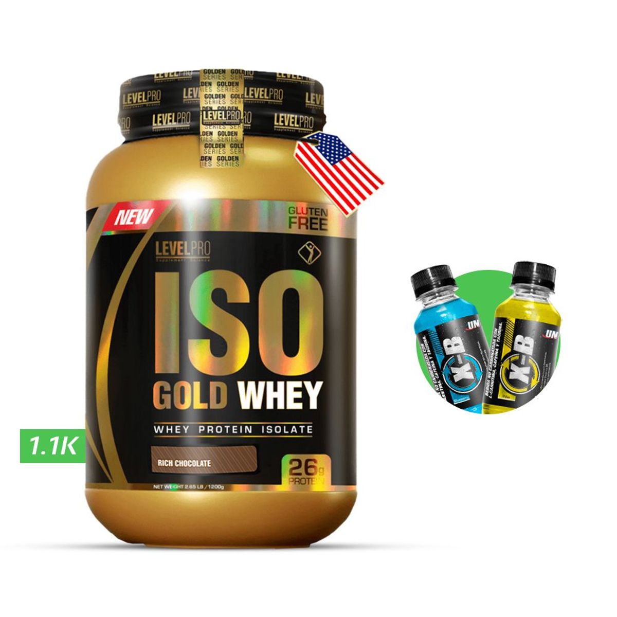 LEVEL PRO - Iso Gold whey 1.1kg Chocolate  LEVEL PRO  + regalos