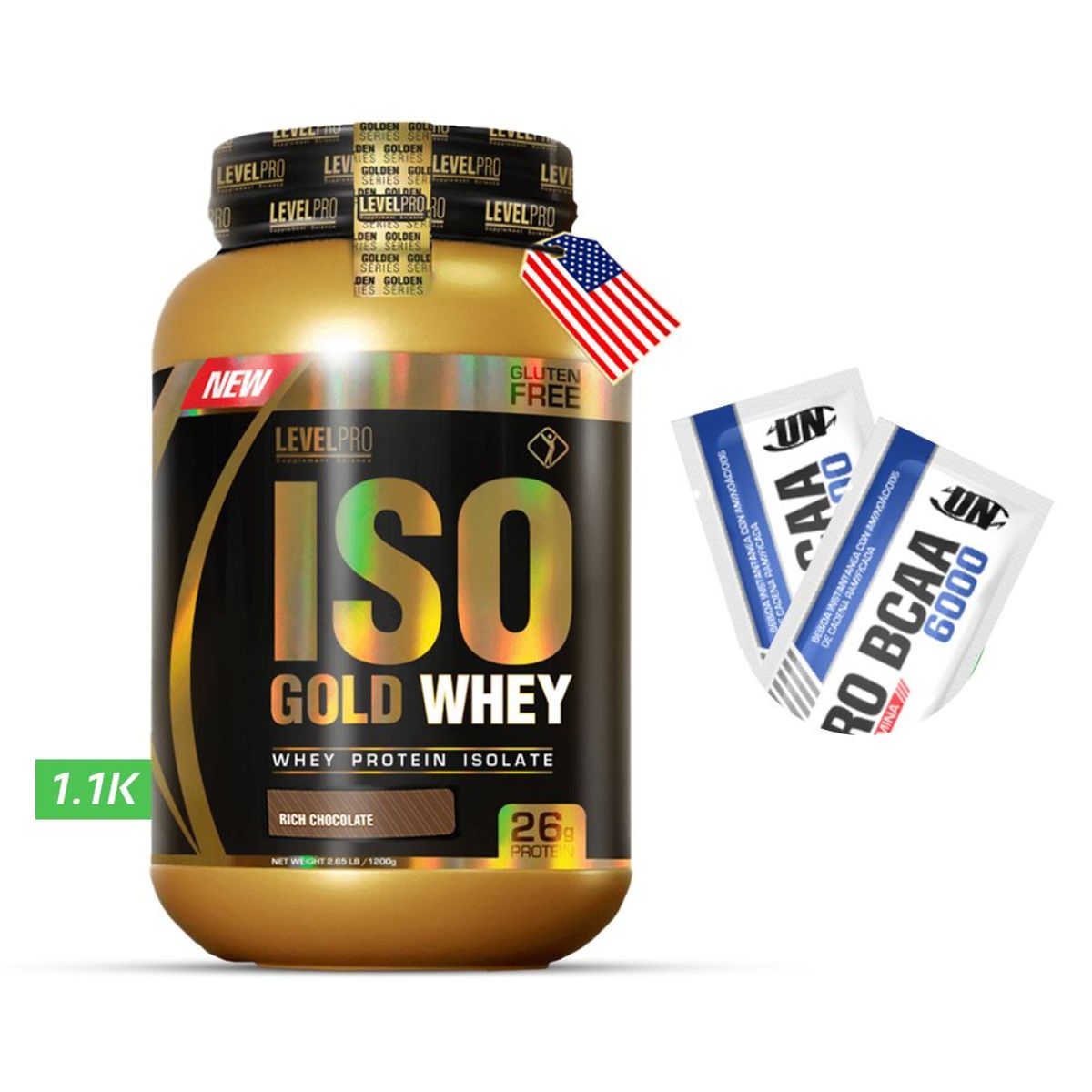 LEVEL PRO - Iso Gold whey 1.1kg Chocolate  LEVEL PRO  + regalos