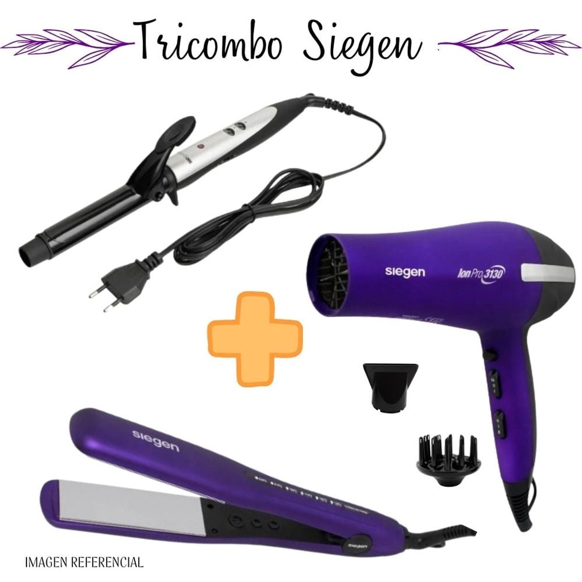 SIEGEN - Tricombo Siegen Plancha Siegen SG-4750+Rizadora SG 2411+Secadora Siegen SG-3130M