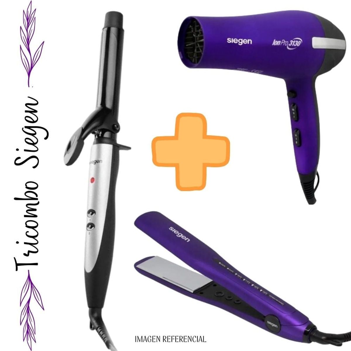 SIEGEN - Tricombo Siegen Plancha Siegen SG-4750+Rizadora SG 2411+Secadora Siegen SG-3130M