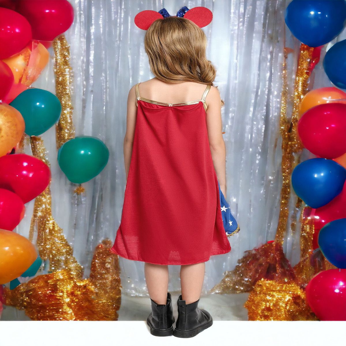 GENERICO - Disfraz de NIña Mujer Maravilla  3 Piezas ( Vestido + Capa + Vincha )