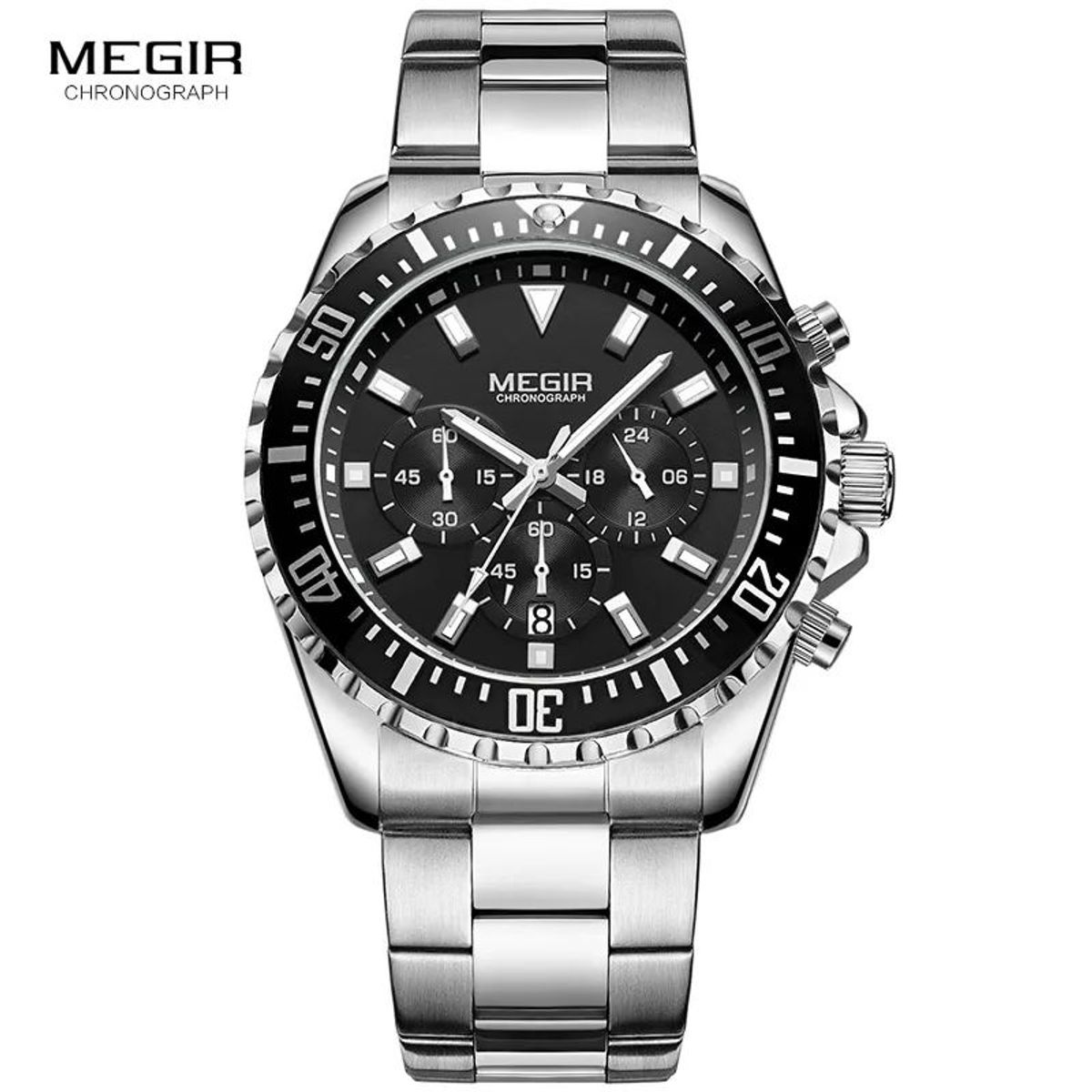 MEGIR - RELOJ HOMBRE MEGIR 2064G PLATEADO FONDO NEGRO CON CRONOGRAFO
