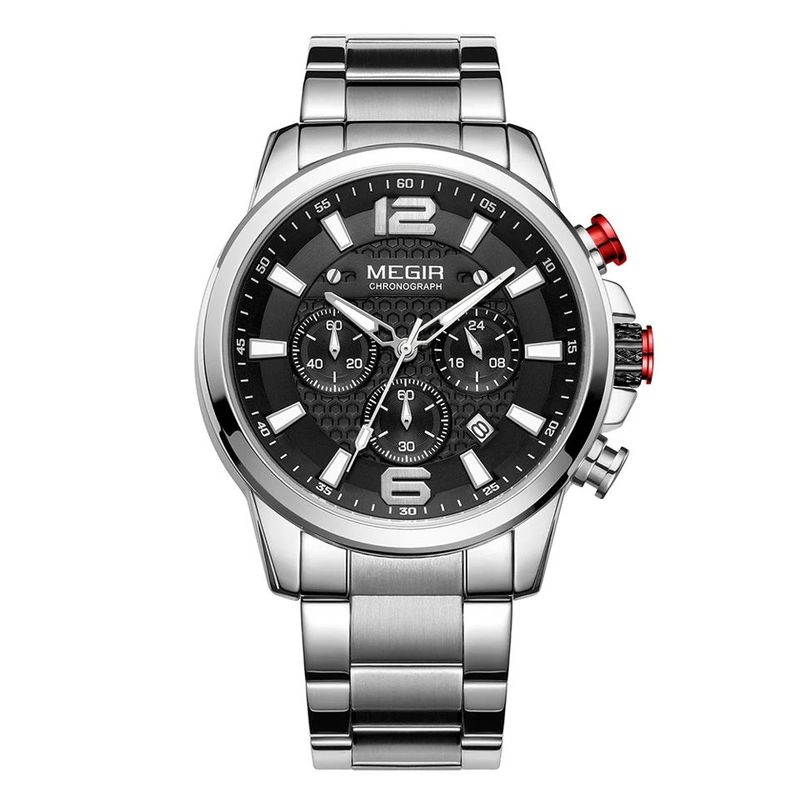 MEGIR - RELOJ HOMBRE MEGIR 2156G PLATEADO FONDO NEGRO CON CRONOGRAFO