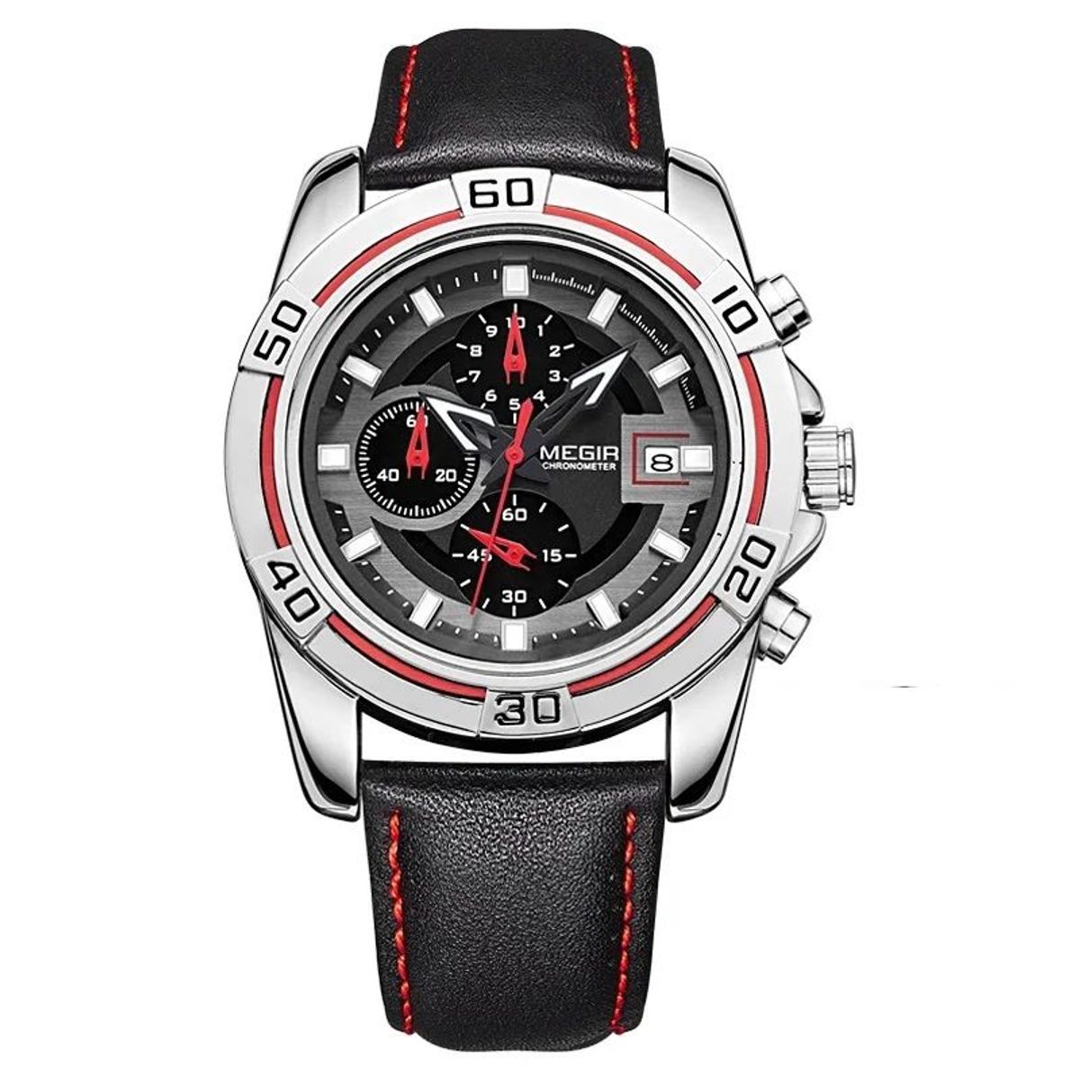 MEGIR - RELOJ HOMBRE MEGIR 2023G NEGRO CUERO MULTIPLES CRONOGRAFOS